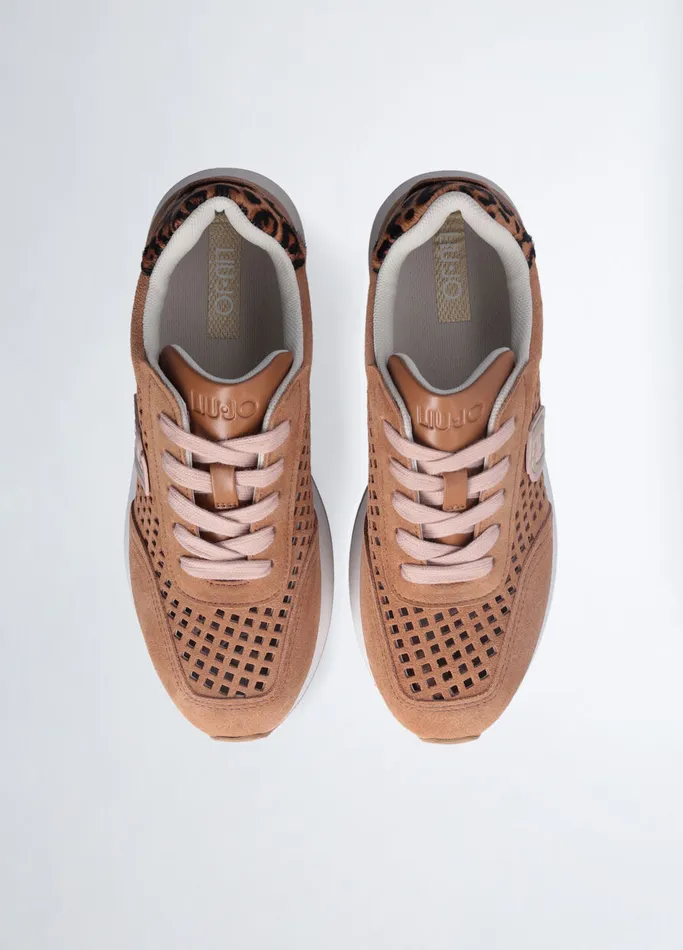 Women Liujo Trainers Perforated Platform Sneakers Brown