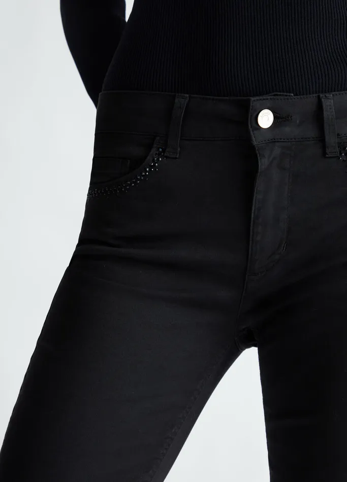 Women Liujo Trousers Bottom Up Trousers With Rhinestones Black