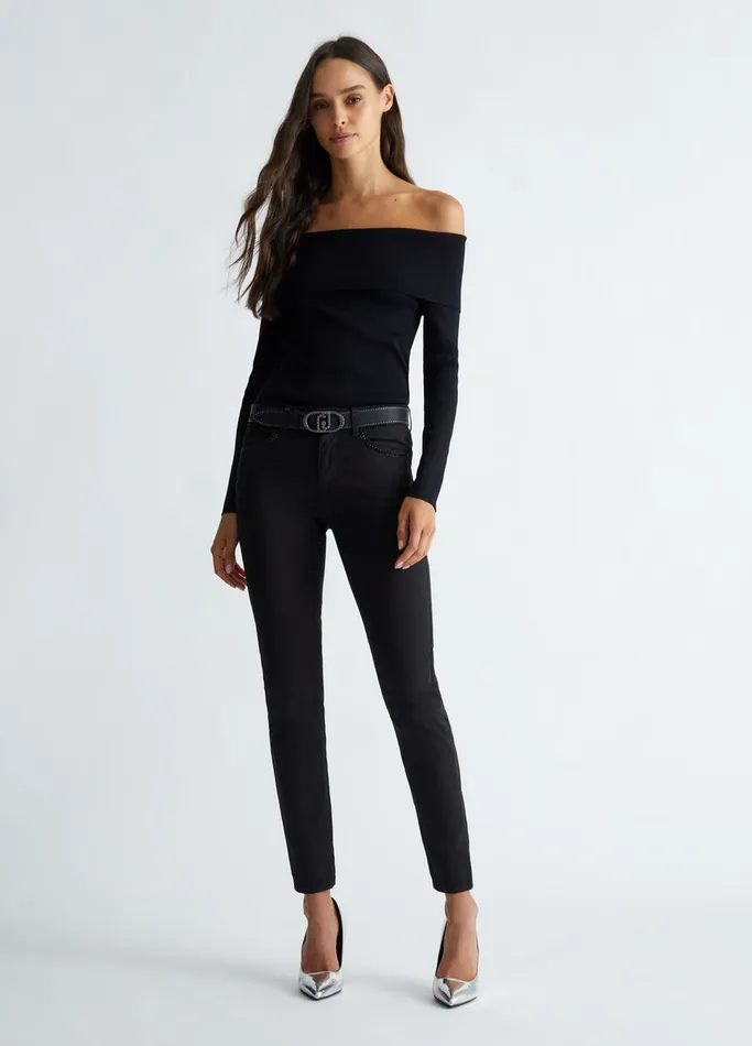 Women Liujo Trousers Bottom Up Trousers With Rhinestones Black