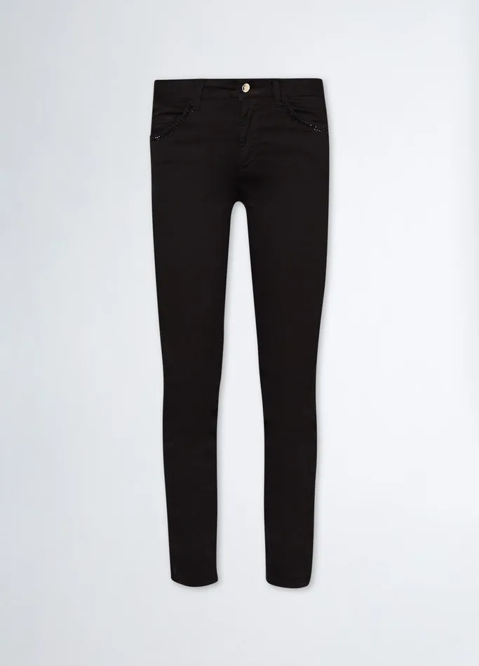 Women Liujo Trousers Bottom Up Trousers With Rhinestones Black