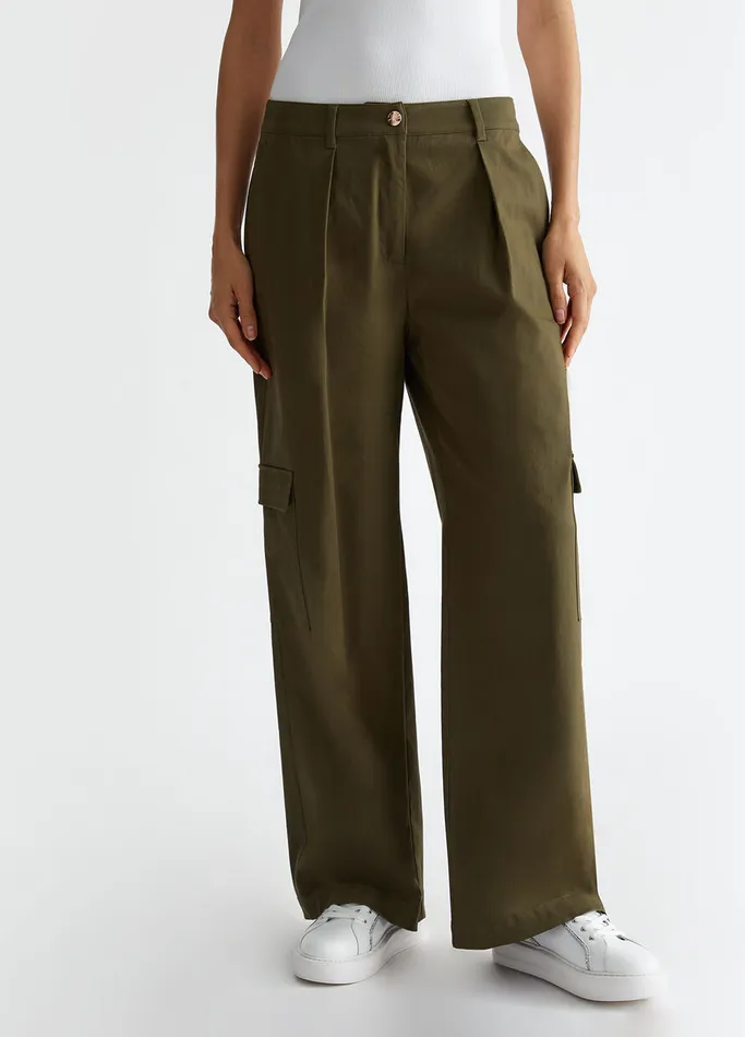 Women Liujo Trousers Cotton Cargo Trousers Olive Green