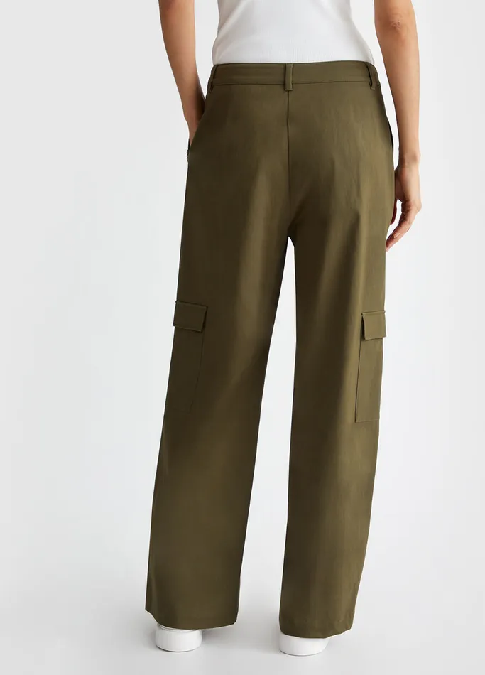 Women Liujo Trousers Cotton Cargo Trousers Olive Green