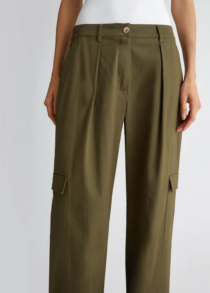 Women Liujo Trousers Cotton Cargo Trousers Olive Green