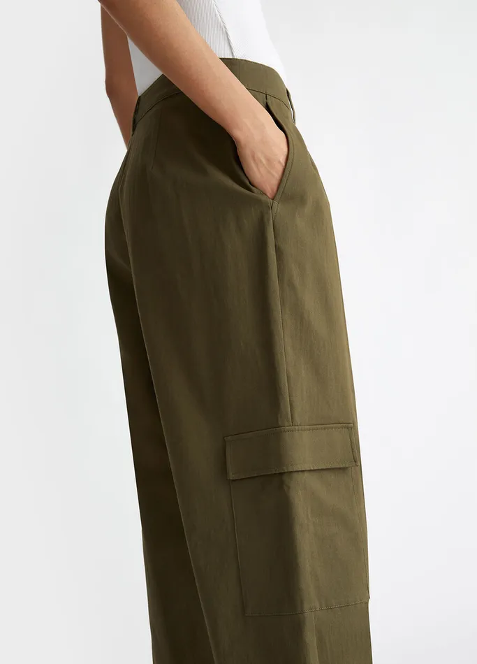 Women Liujo Trousers Cotton Cargo Trousers Olive Green