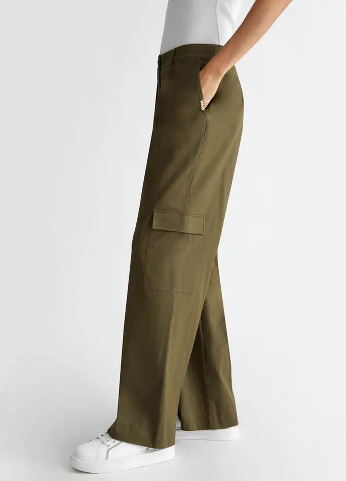 Women Liujo Trousers Cotton Cargo Trousers Olive Green