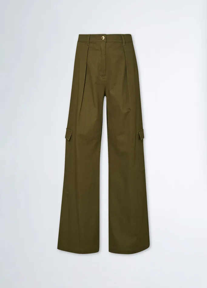 Women Liujo Trousers Cotton Cargo Trousers Olive Green