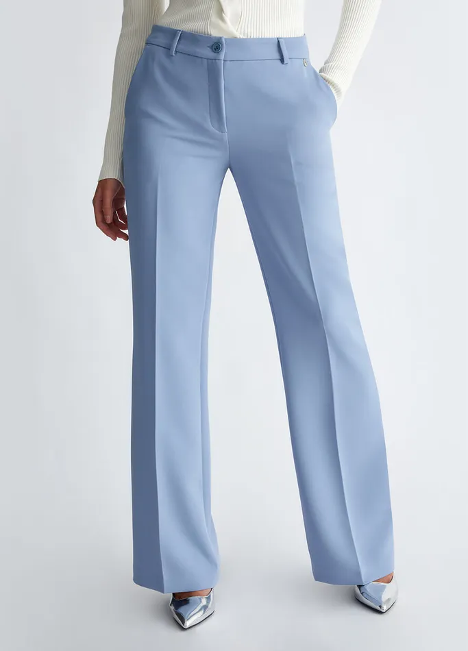 Women Liujo Trousers Flared Crepe Trousers Light Blue