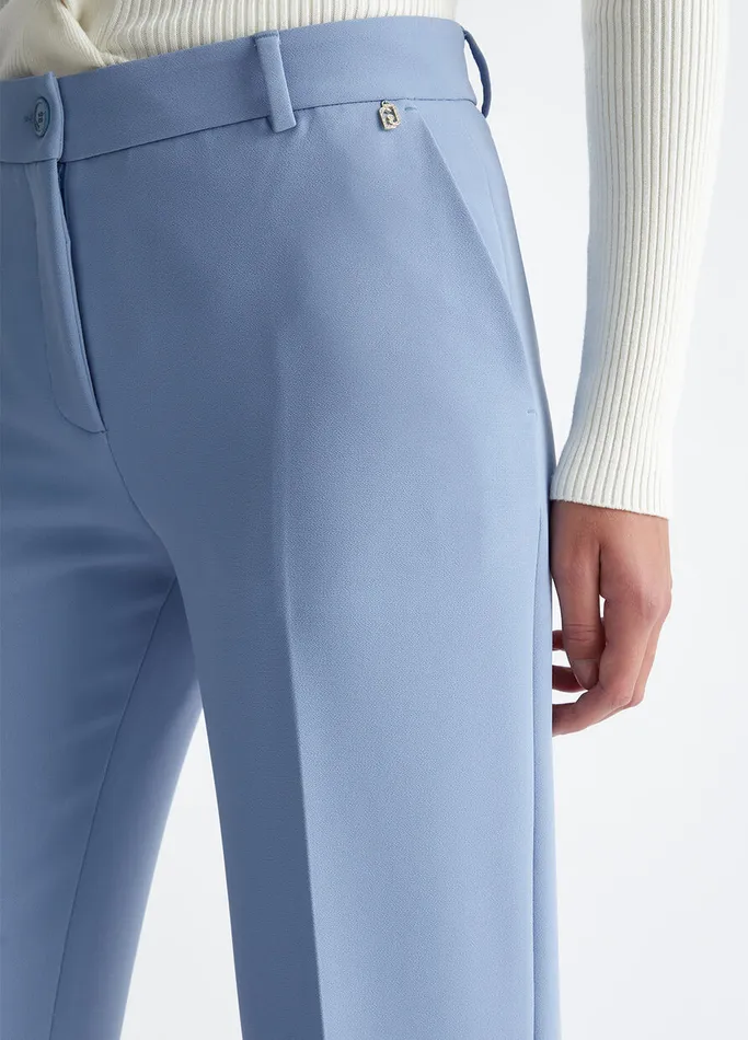 Women Liujo Trousers Flared Crepe Trousers Light Blue