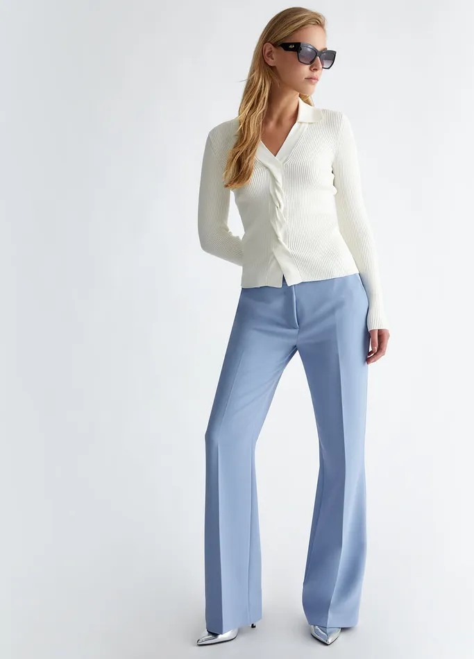 Women Liujo Trousers Flared Crepe Trousers Light Blue