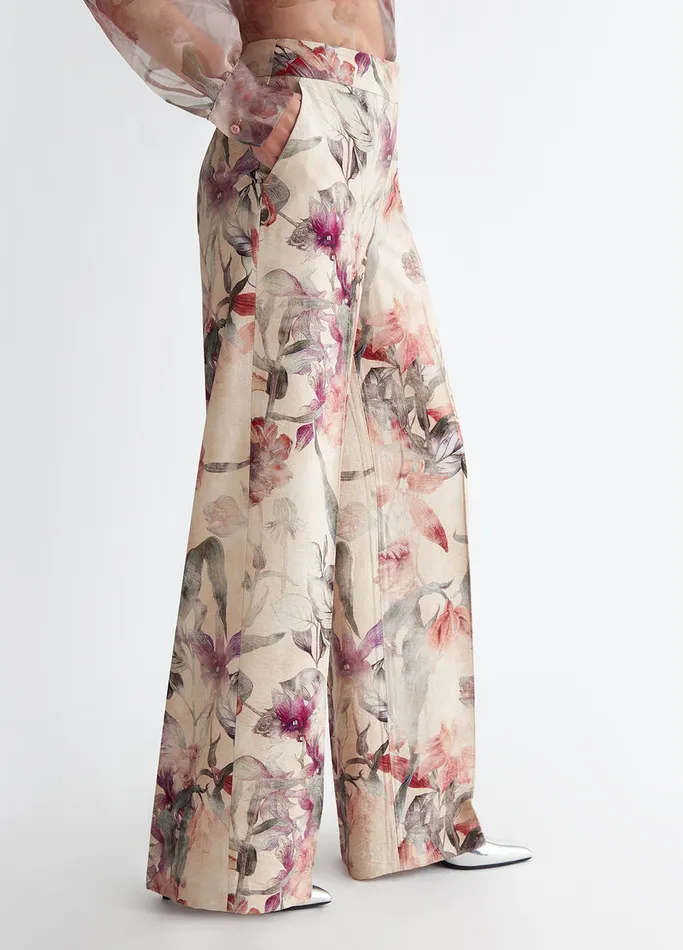 Women Liujo Trousers Floral Palazzo Trousers Pink