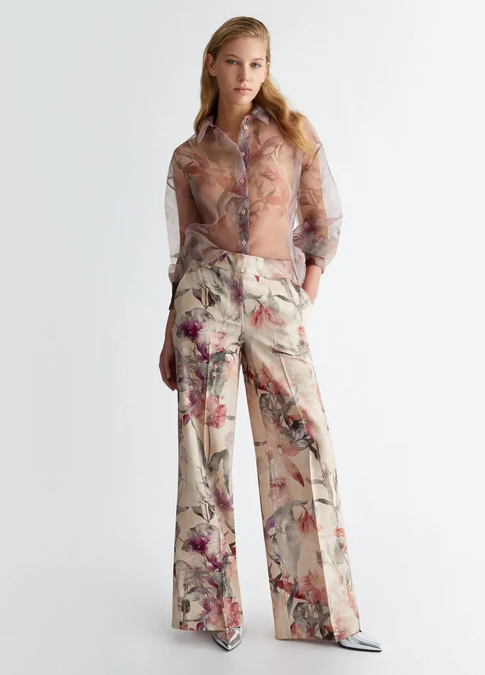 Women Liujo Trousers Floral Palazzo Trousers Pink