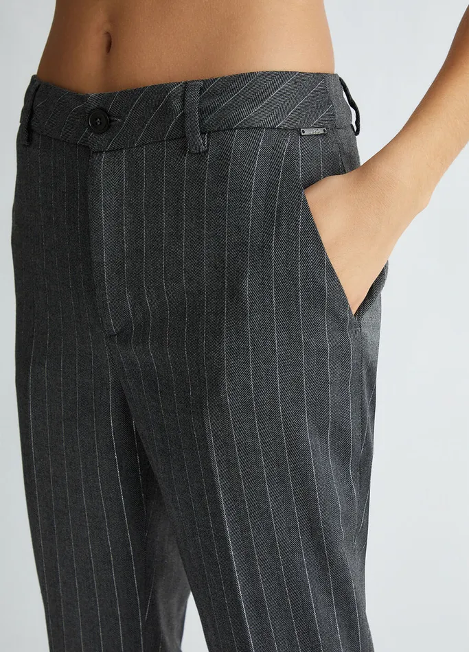 Women Liujo Trousers Pinstripe Chinos Grey