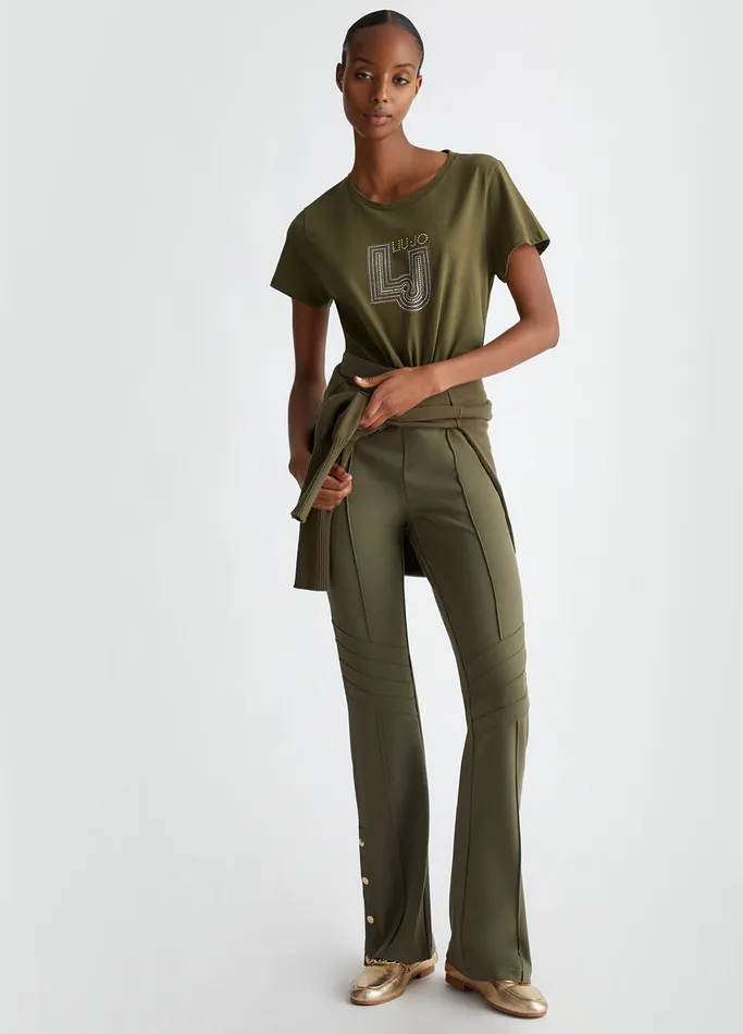 Women Liujo Trousers Stretch Jersey Trousers Olive Green