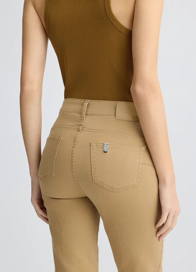 Women Liujo Trousers White HighRise Bootcut Trousers Beige