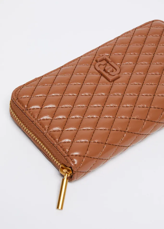 Women Liujo Wallets Quilted ZipAround Purse Brown