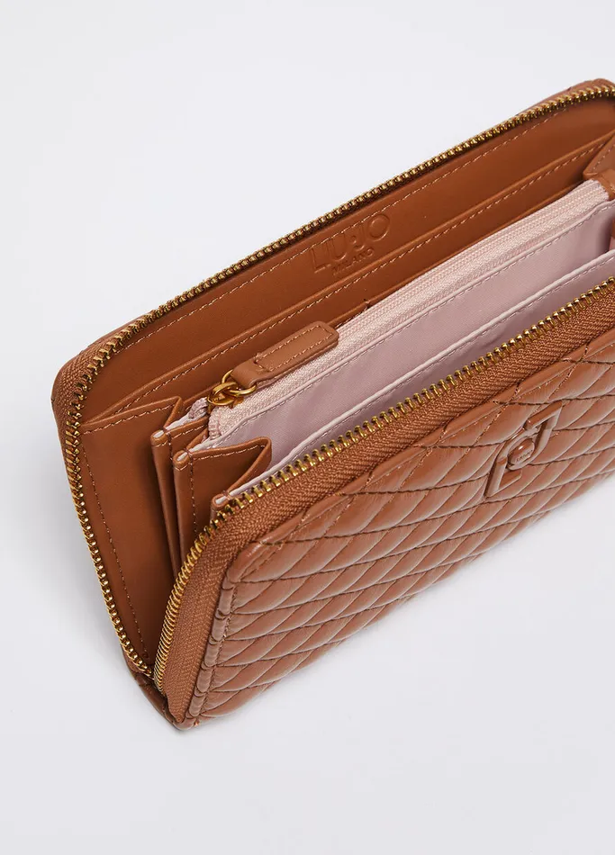 Women Liujo Wallets Quilted ZipAround Purse Brown