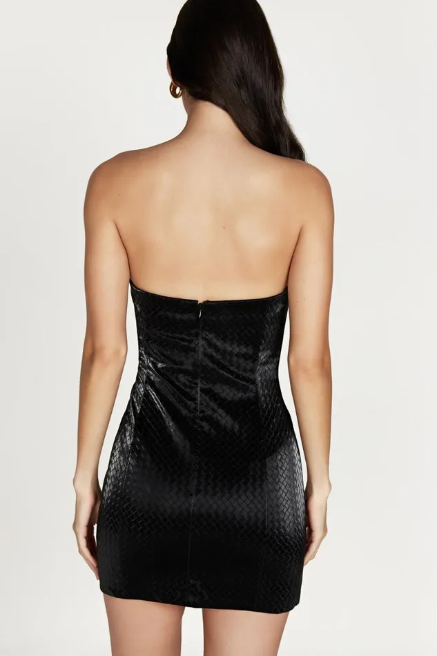 Women Lizzie Crosshatch Faux Leather Mini Dress 8211 Black Black Meshki Mini Dresses
