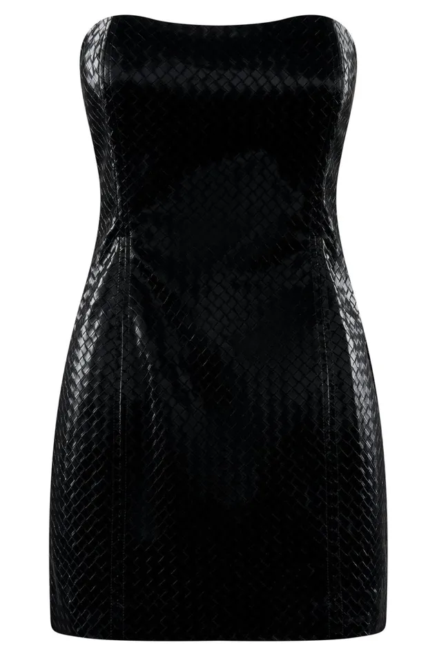 Women Lizzie Crosshatch Faux Leather Mini Dress 8211 Black Black Meshki Mini Dresses
