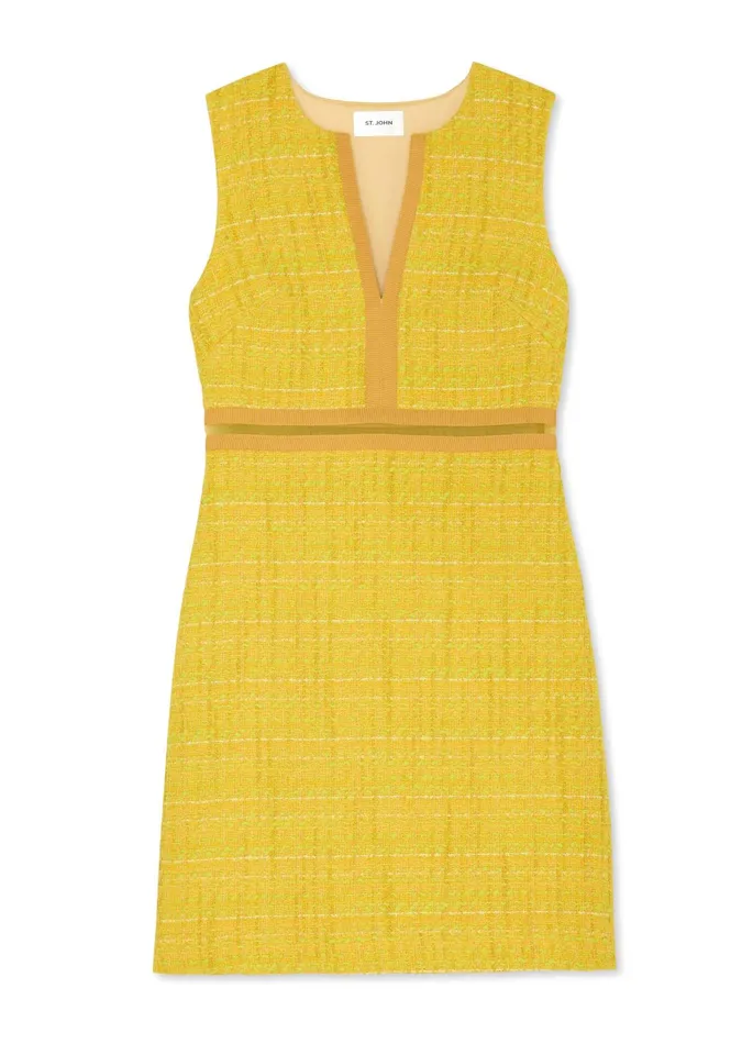 Women Lurex Tweed Sleeveless Dress Sunflower Multi St John Cocktail and Party