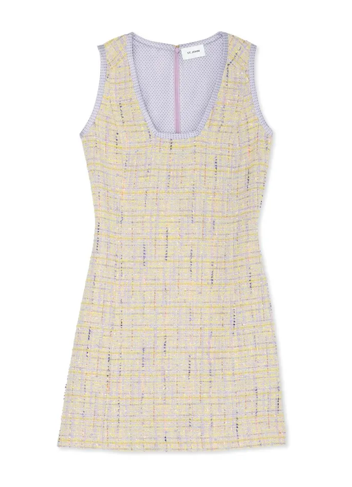 Women Lurex Tweed VNeck Dress Amethystdusty Lavender Multi St John Dresses