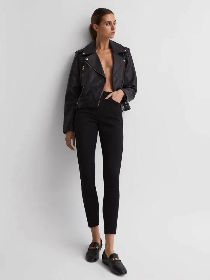 Women Lux Mid Rise Skinny Jeans Black Reiss Jeans
