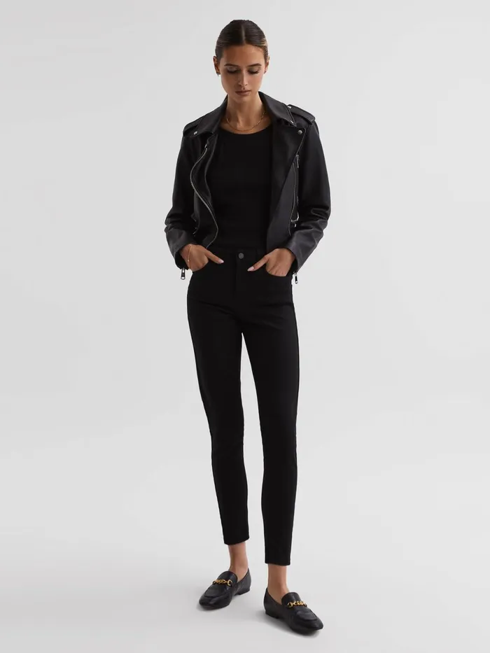 Women Lux Mid Rise Skinny Jeans Black Reiss Jeans