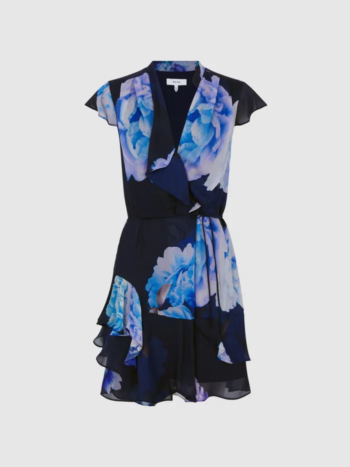 Women Macey Floral Print Wrap Dress Blackblue Reiss Dresses