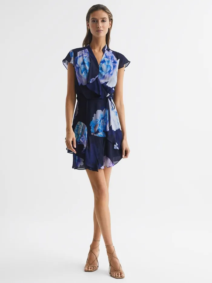 Women Macey Floral Print Wrap Dress Blackblue Reiss Dresses