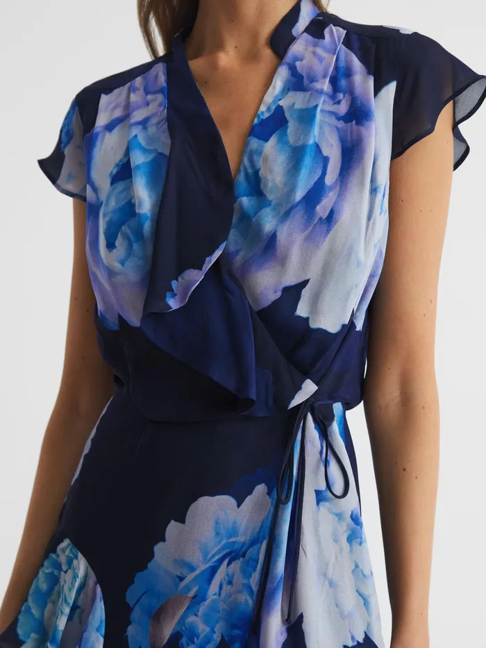 Women Macey Floral Print Wrap Dress Blackblue Reiss Dresses