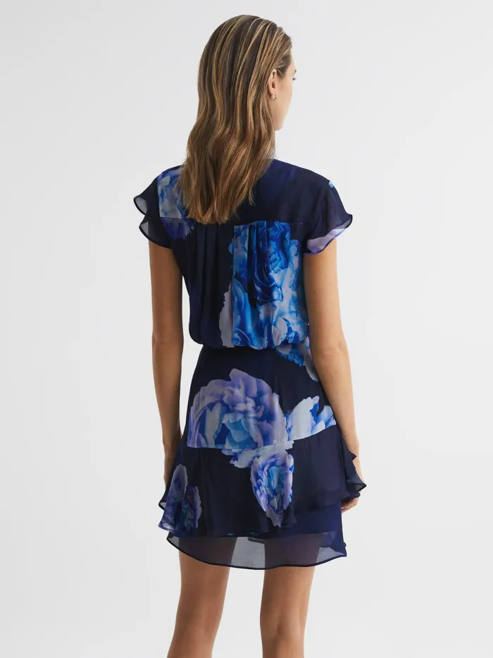 Women Macey Floral Print Wrap Dress Blackblue Reiss Dresses
