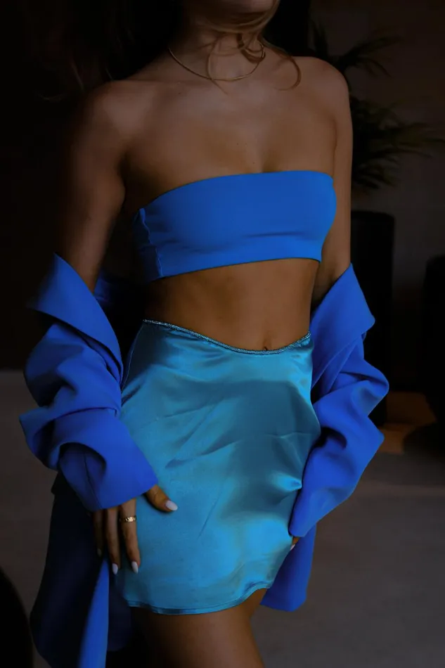 Women Mackenzie Bandeau 8211 Cyan Blue Cyanblue Meshki Crop Tops