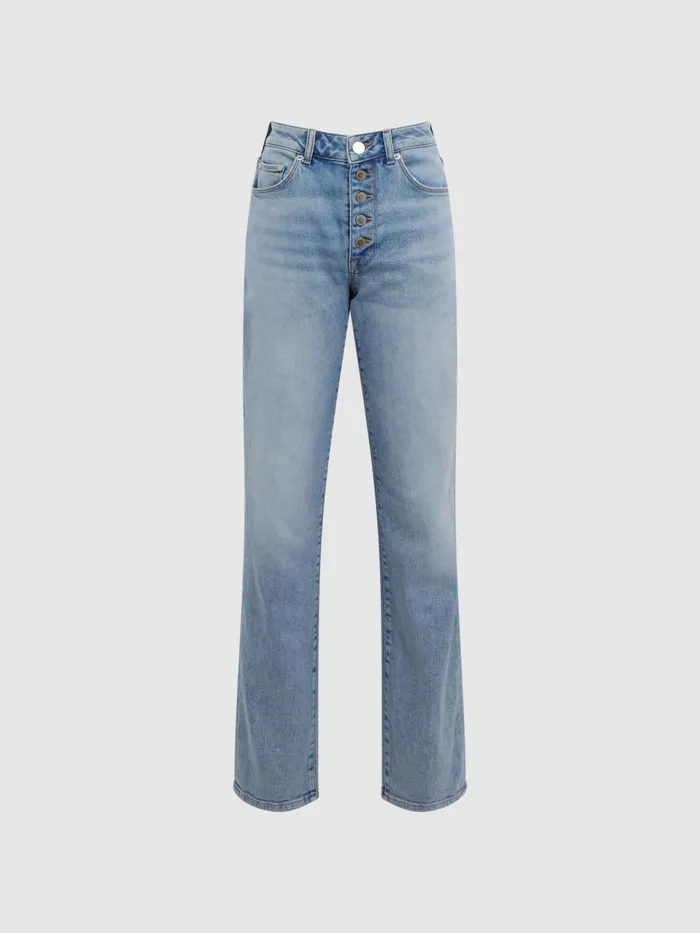 Women Maisie Cropped Mid Rise Straight Leg Jeans Light Blue Reiss Jeans