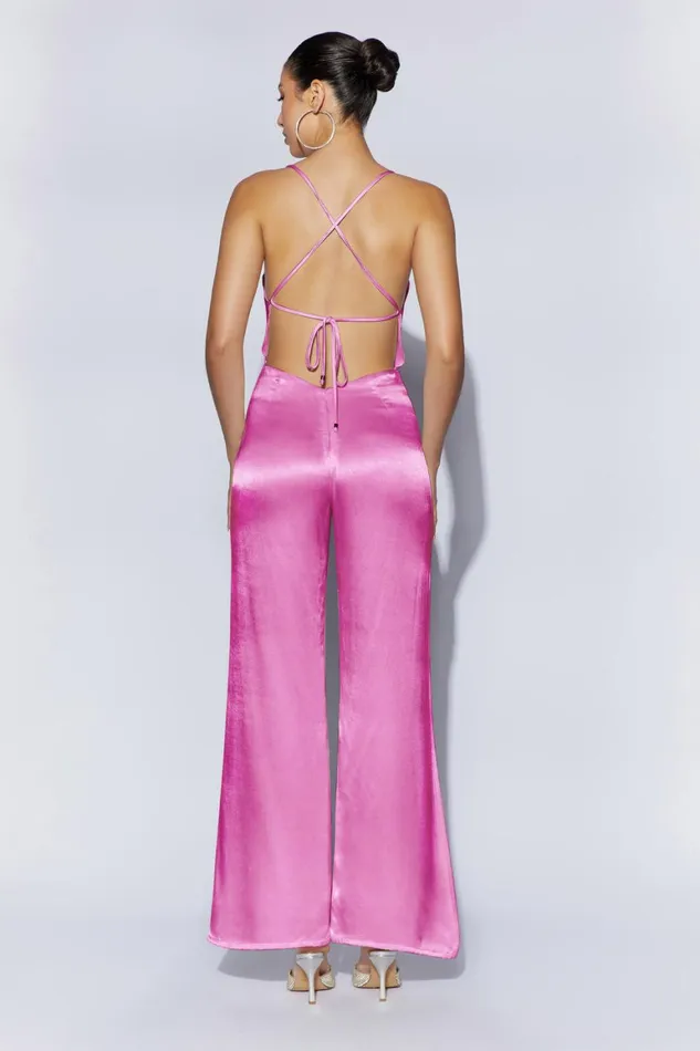 Women Mandie Satin Cowl Neck Jumpsuit 8211 Pink Pink Meshki Bridesmaids Women Mandie Satin Cowl Neck Jumpsuit 8211 Pink Pink Meshki Bridesmaids