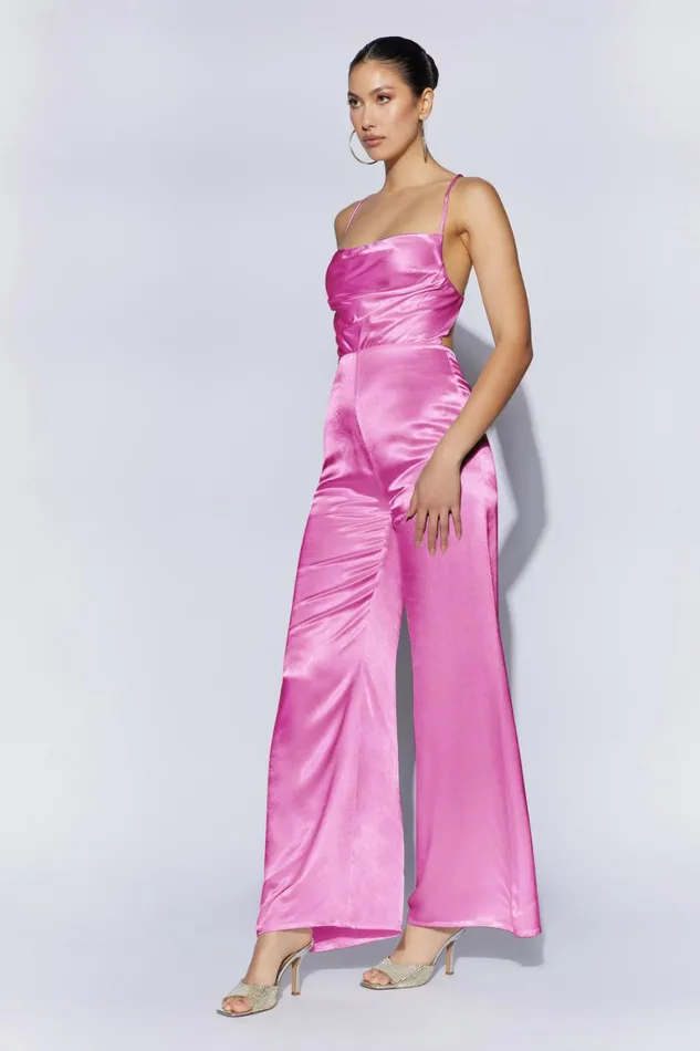 Women Mandie Satin Cowl Neck Jumpsuit 8211 Pink Pink Meshki Bridesmaids Women Mandie Satin Cowl Neck Jumpsuit 8211 Pink Pink Meshki Bridesmaids