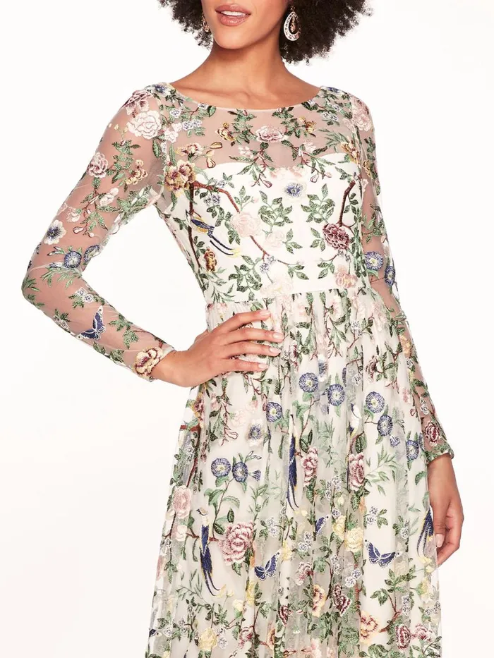 Women Marchesa Notte Marchesa Botanical Embroidered Gown Ivory Multi