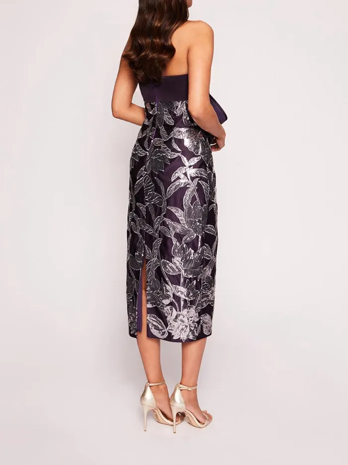 Women Marchesa Notte Marchesa Lotus Sequin Midi Dress Aubergine Gunmetal