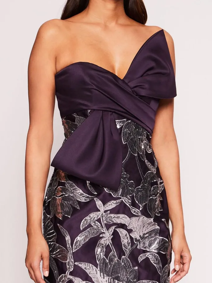 Women Marchesa Notte Marchesa Lotus Sequin Midi Dress Aubergine Gunmetal
