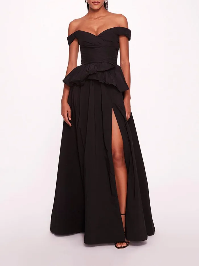 Women Marchesa Notte Marchesa Peplum Taffeta Gown Black