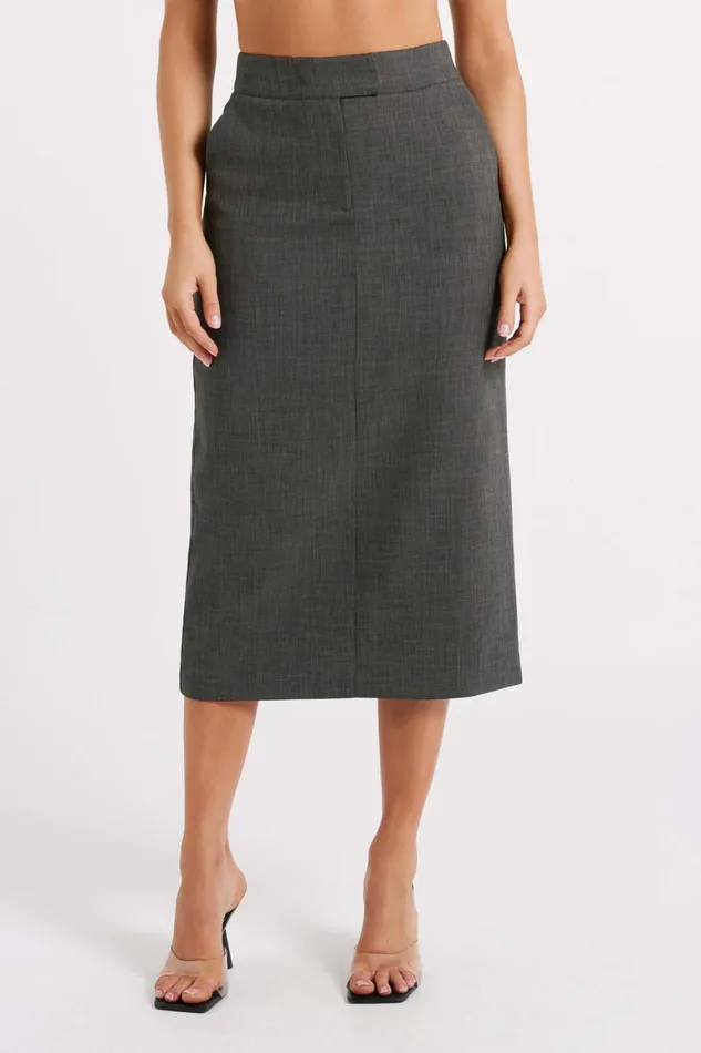 Women Marcie Textured Suiting Midi Skirt 8211 Charcoal Charcoal Meshki Skirts
