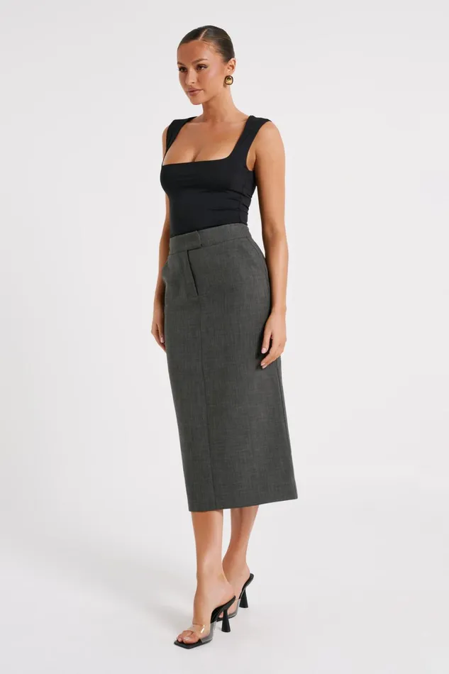 Women Marcie Textured Suiting Midi Skirt 8211 Charcoal Charcoal Meshki Skirts
