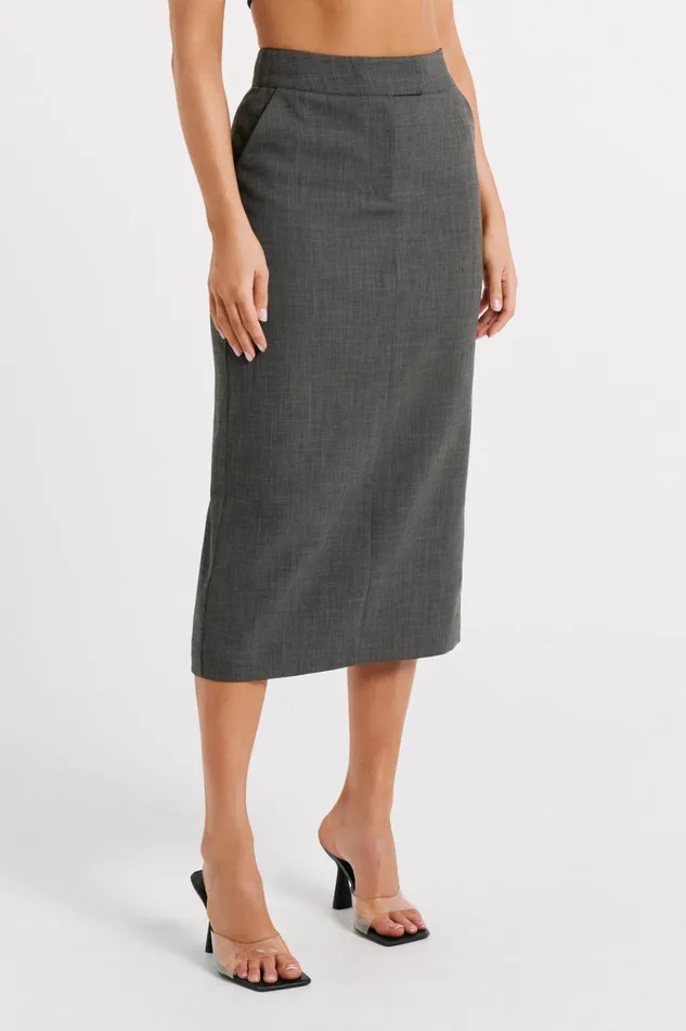 Women Marcie Textured Suiting Midi Skirt 8211 Charcoal Charcoal Meshki Skirts