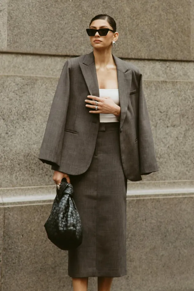 Women Marcie Textured Suiting Midi Skirt 8211 Charcoal Charcoal Meshki Skirts