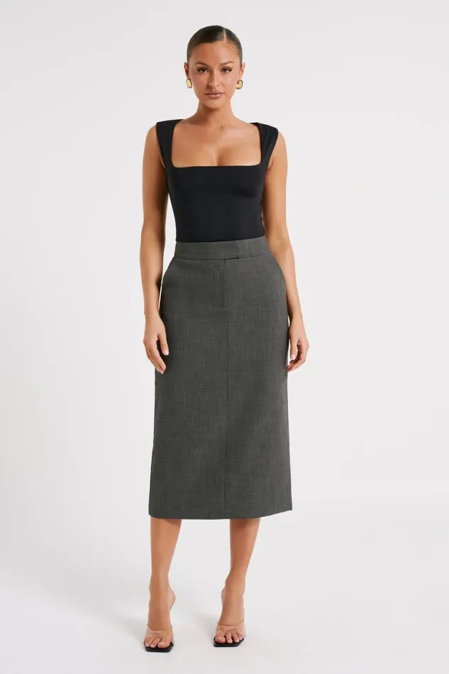 Women Marcie Textured Suiting Midi Skirt 8211 Charcoal Charcoal Meshki Skirts