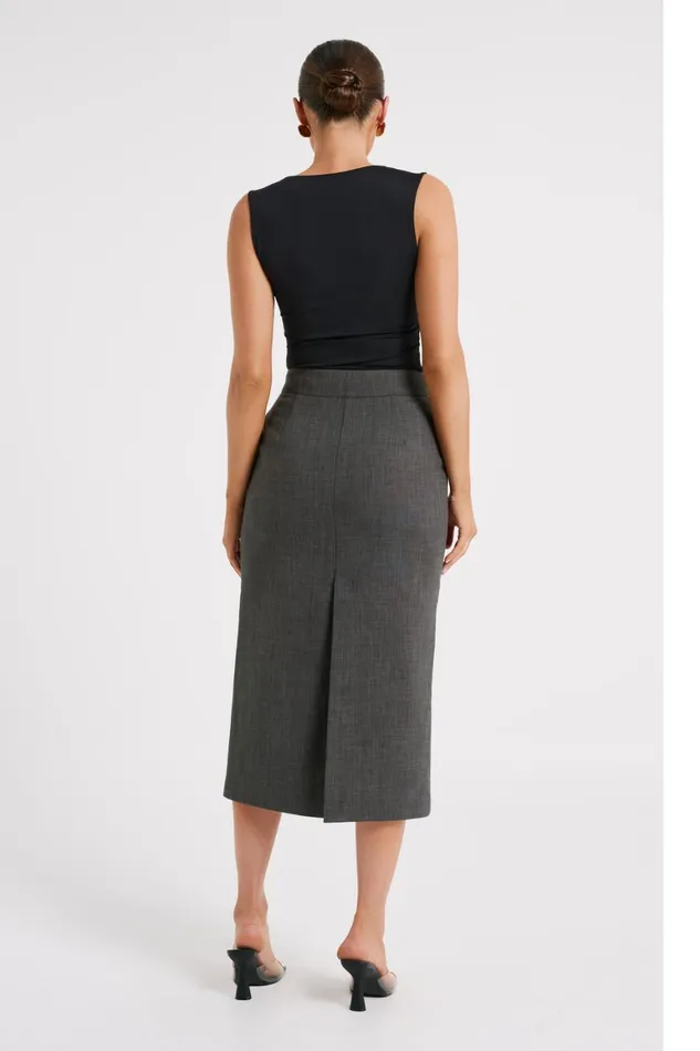 Women Marcie Textured Suiting Midi Skirt 8211 Charcoal Charcoal Meshki Skirts
