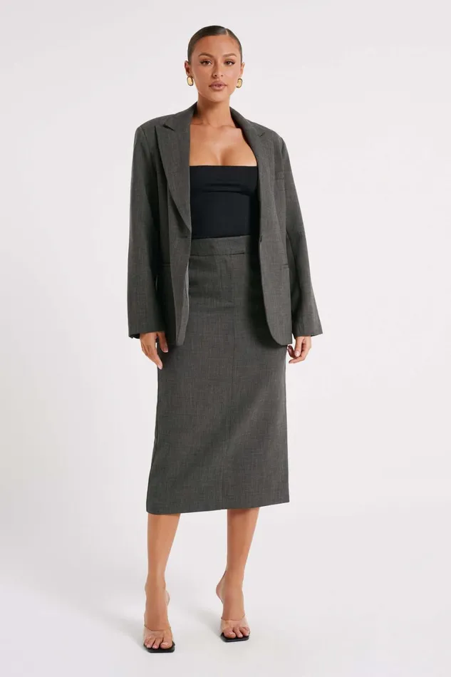 Women Marcie Textured Suiting Midi Skirt 8211 Charcoal Charcoal Meshki Skirts