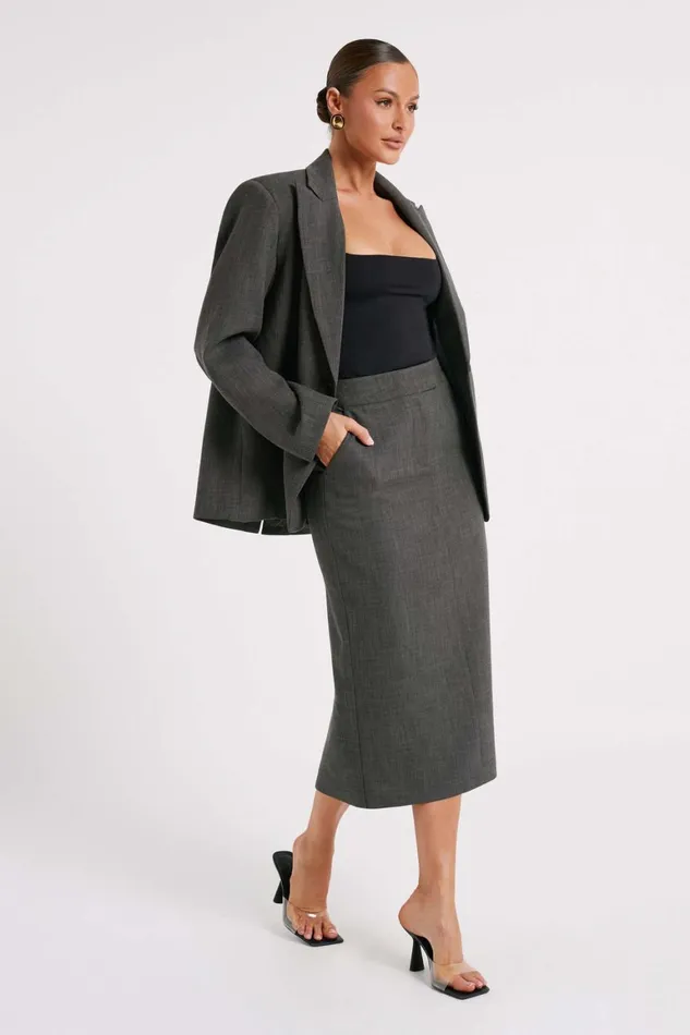 Women Marcie Textured Suiting Midi Skirt 8211 Charcoal Charcoal Meshki Skirts