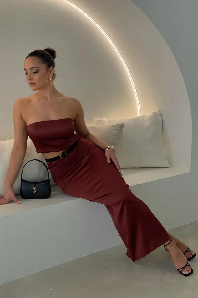 Women Mariah Maxi Satin Skirt 8211 Cherry Chocolate Cherry Chocolate Meshki Skirts
