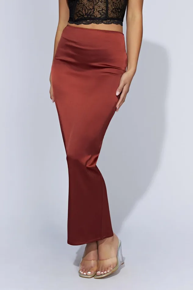 Women Mariah Maxi Satin Skirt 8211 Cherry Chocolate Cherry Chocolate Meshki Skirts