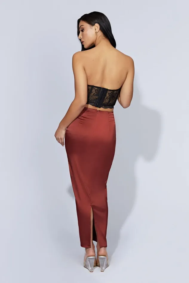 Women Mariah Maxi Satin Skirt 8211 Cherry Chocolate Cherry Chocolate Meshki Skirts