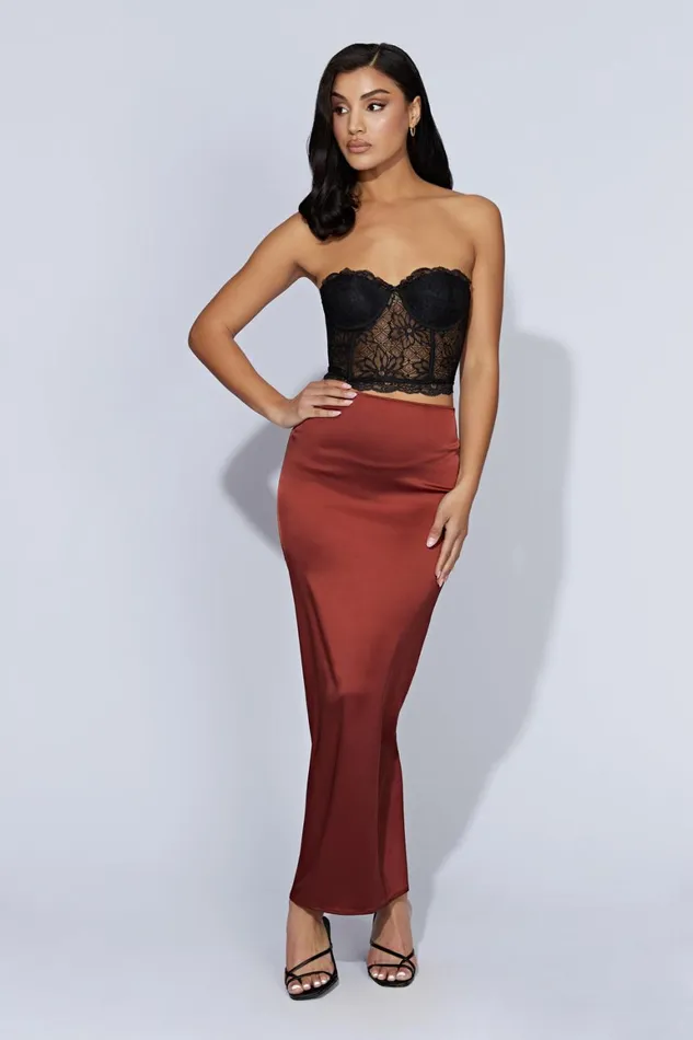 Women Mariah Maxi Satin Skirt 8211 Cherry Chocolate Cherry Chocolate Meshki Skirts
